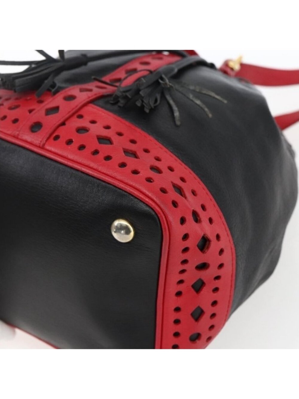 Authentic SAINT LAURENT Shoulder Bag Leather Black Red gold - Picture 2 of 16